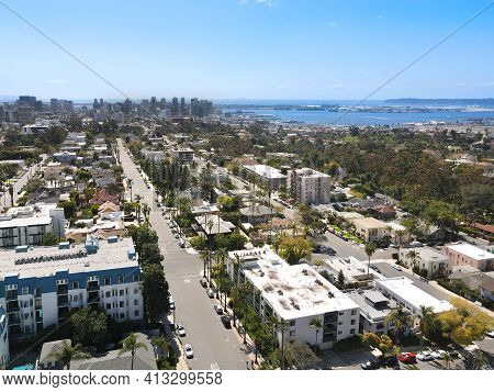 Aerial View Above Hillcrest Neighborhood In San Diego, California. Usa