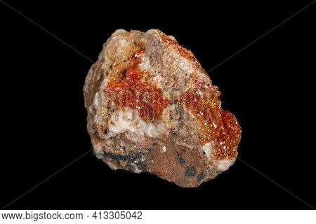 Macro Mineral Stone Vanadinite On A Black Background Close Up