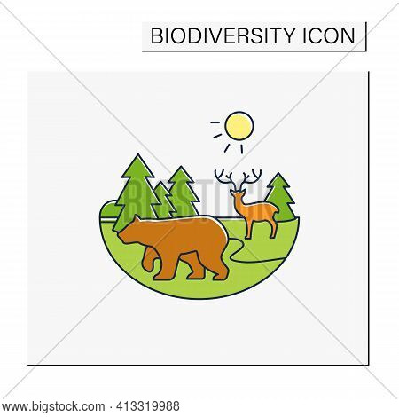 Taiga Forest Color Icon. Boreal Forest Or The Coniferous Forest. Living Place For Dangerous And Wild