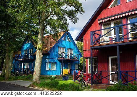 August 17, 2017 Pervalka Village, Lithuania, Old Lithuanian Traditional Wooden House In The Village