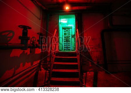 Steel Armored Hermetic Door In The Soviet Bomb Shelter