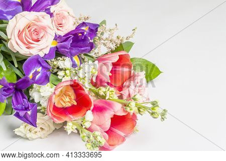 A Beautiful Bouquet Of Fresh Flowers Isolated On White Background