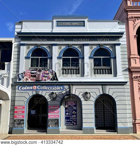 Bundaberg, Australia - February 28, 2021: Facade Of The Amp (australian Mutual Provident Society) Ma
