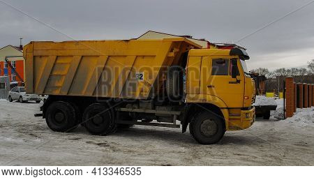Ust-kamenogorsk, Kz - Feb 7, 2021. Russian Truck Kamaz 6520.
