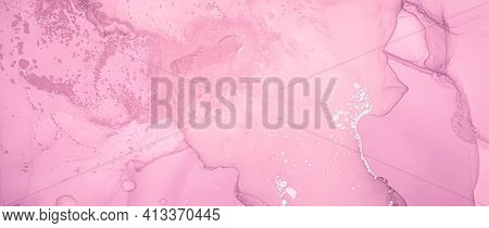 Feminine Liquid Marble. Abstract Illustration. Ink Flow Paint. Acrylic Drops. Rose Fluid Texture. Al