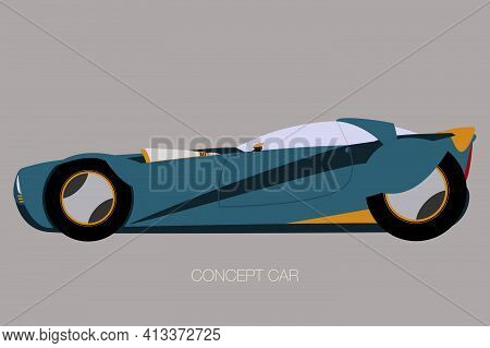 Coupe Concept Car, Side View, Flat Design Style