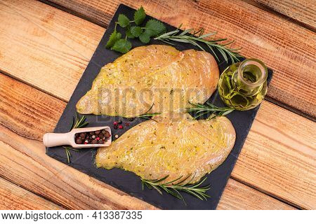Raw Meat And Chicken.sottilissime.chicken Fillet, Thinly Sliced.marinated Chicken Sottilissime Marin