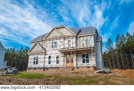 Apex, NC, USA; 20th March 2021: New house construction in the booming economic growth area of North Carolina.