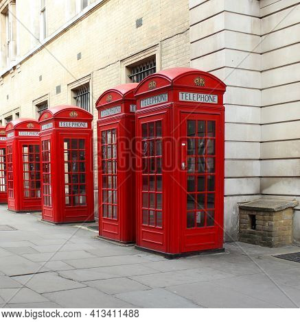 Red Telephone A Typical Means Of Communication In English Cities.