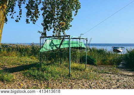 Lake Shore With Boats Suspended For Storage. Leningrad Region. Russia. September 2020