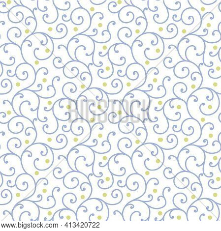 Allover Seamless Scroll Design With Dots. Blue, Green.