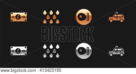 Set Pound Sterling Money, Water Drop, British Breakfast And Taxi Car Icon. Vector