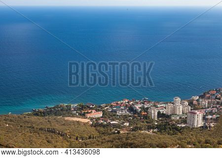 View Of The City Of Foros And The Black Sea In Summer From The Observation Deck Of The Foros Church.
