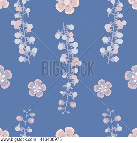 Tropical Native Rivina Berry Plant With Tiny Myosotis Flower Seamless Vector Pattern Design
