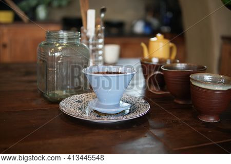Preparing Brewing Coffee With Coffee Maker And Drip Kettle.