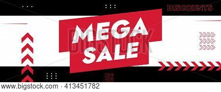 Horizontal Banner For The Black Friday Sale Day With The Text Mega Sale On A Black Background With L