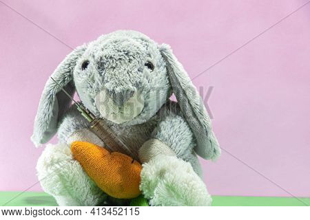 Plush Easter Bunny With A Syringe To Fight The Covid-19