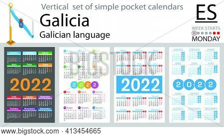 Galician Vertical Set Of Pocket Calendars For 2022 (two Thousand Twenty Two). Week Starts Monday. Ne