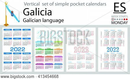 Galician Vertical Set Of Pocket Calendars For 2022 (two Thousand Twenty Two). Week Starts Monday. Ne