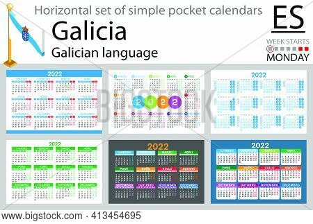 Galician Horizontal Set Of Pocket Calendars For 2022 (two Thousand Twenty Two). Week Starts Monday. 