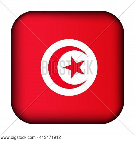 Glass Light Ball With Flag Of Tunisia. Squared Template Icon. Tunisian National Symbol. Glossy Reali