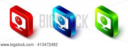 Isometric Map Pointer With Billiard Pool Snooker Ball With Number 8 Icon Isolated On White Backgroun