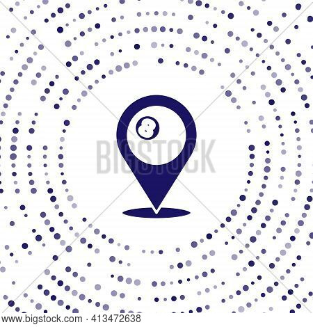 Blue Map Pointer With Billiard Pool Snooker Ball With Number 8 Icon Isolated On White Background. Ab