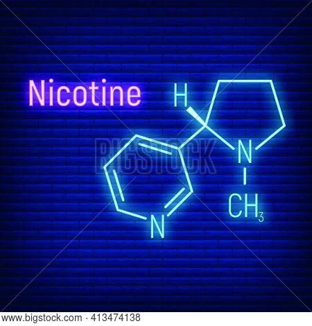 Nicotine Concept Glow Neon Style Chemical Formula Icon Label, Text Font Vector Illustration, Isolate