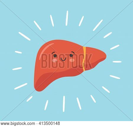 Healthy Happy Smiling Cute Liver Character. Vector Illustration In Flat And Cartoon Style
