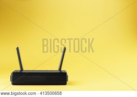 Router Wireless Lan Technology With Devices Based On Ieee 802.11 Standards On A Yellow Background Fr