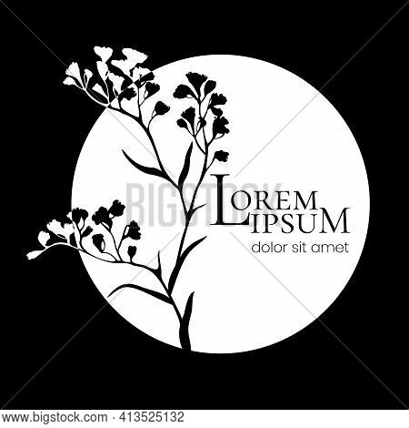 Floral Black-white Logo Template Design With Limonium Branches.