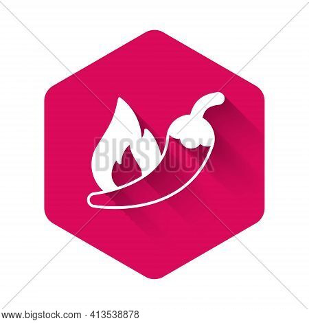 White Hot Chili Pepper Pod Icon Isolated With Long Shadow Background. Design For Grocery, Culinary P