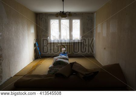 Living Room In An Old Run-down Panel House