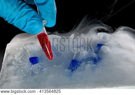 Polymerase Chain Reaction Samples On Dry Ice Used In Biochemistry, Molecular Biology, Genetics, And 