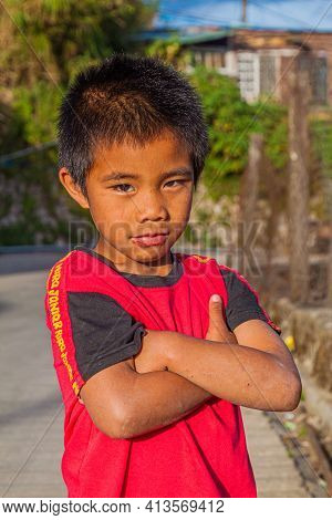 Sagada, Philippines - January 24, 2018: Young Boy In Sagada Village On Luzon Island, Philippin