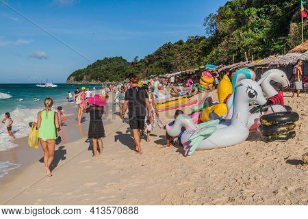 Boracay, Philippines - February 2, 2018: View Of Puka Shell Beach At Boracay Island, Philippin