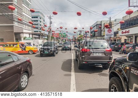 Bacolod, Philippines - February 6, 2018: Traffic On Lacson Street In Bacolod, Philippin