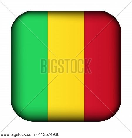 Glass Light Ball With Flag Of Mali. Squared Template Icon. National Symbol. Glossy Realistic Cube, 3