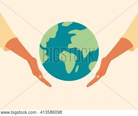 Black Skin Hands Holding Globe, Earth. Earth Day Concept. Earth Day Vector Illustration For Poster, 
