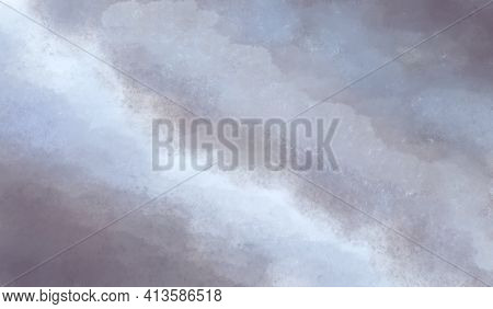 Watercolor Illustration Of White And Blue Marble Stripes. Marble Painted Background With Streaks Of 