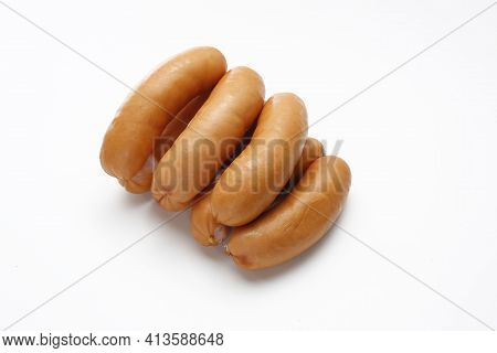 Serdelki, Wiener Sausages In Rings, A Packshot Photo For Package Design, Template. Polish Serdelki, 