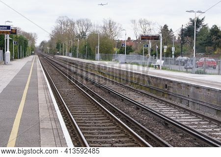 21 March 2021 - Datchet, Uk: View Of Empty Rails At Railway Station