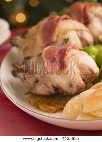 Pot Roasted Partridge With Rosti Potato Fried Croutons And Bacon