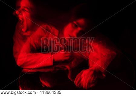 Blurry Portrait Of A Psychopathic Girl With Schizophrenic Mental Disorders