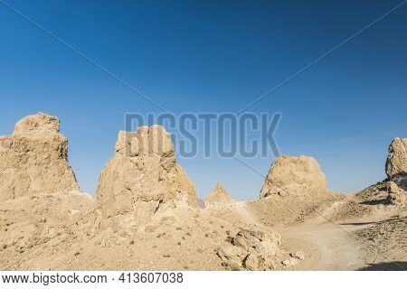 Trona Pinnacles are nerarly 500 tufa spires hiddeen in California Desert National Conservation Area, not far from the Death Valley National Park, California, USA. 