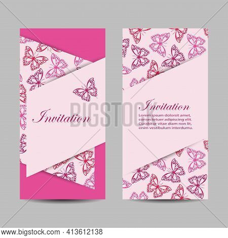 Set Of Horizontal Banners With The Butterflies