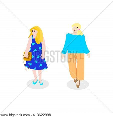 Two Girls Cartoon Character Isolated On White Background