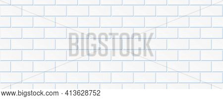 Subway Tile Background. White Seamless Patter For Kitchen Backsplash, Bathroom Wall, Shower. Vector 