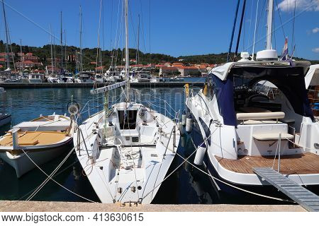 Croatia Harbor - Marina In Lumbarda, Korcula Island. Sailboats In Croatia.