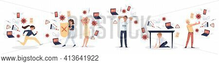Worried Upset People Characters Feeling Stress Of Information Overload, Flat Vector Illustration Iso